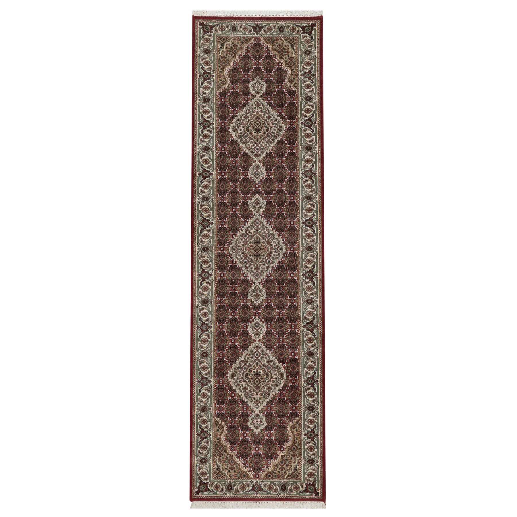 Rhubarb Red, Tabriz Mahi with Fish Medallions Design, 100% Wool, Hand Knotted, 175 KPSI, Runner, Oriental Rug